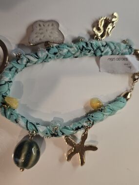 Free People Turquoise Braided Charm Bracelet with Gold Accents